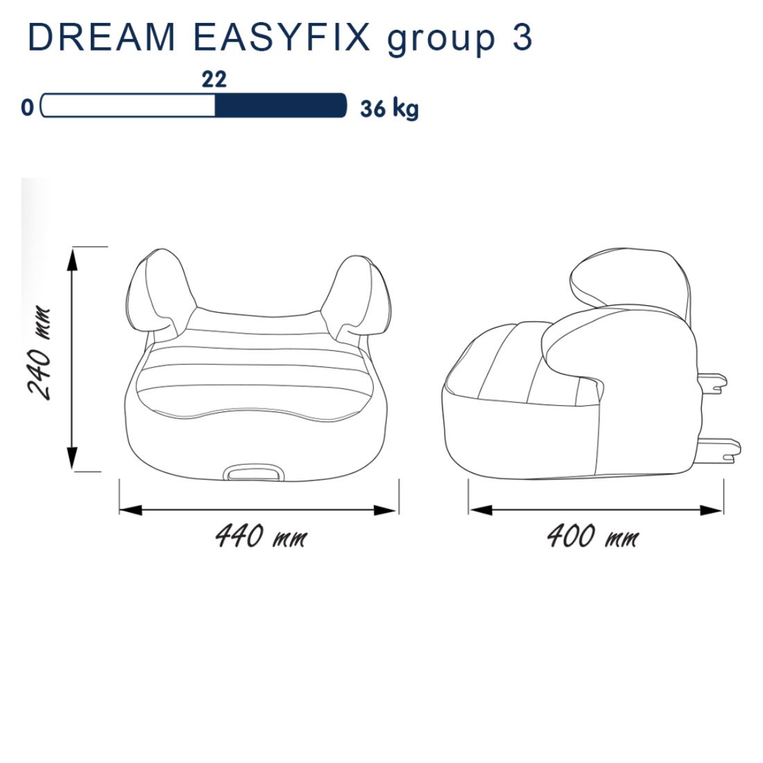 Seggiolino Rialzo Auto per bambini Dream EasyFix Lusso Blu