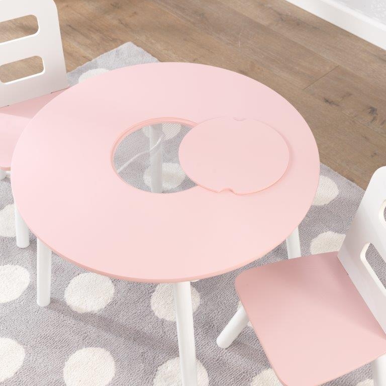 KidKraft Set Tavolo Rotondo Con 2 Sedie Per Bambini – Legno E Metallo, Rosa E Bianco, Con Comparto Nascosto