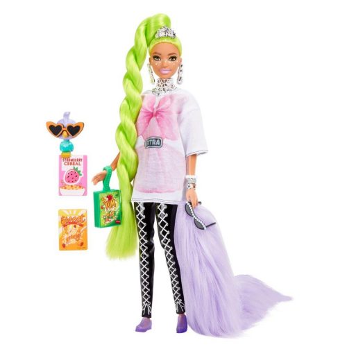 Barbie-Bambola Rossa Con Abito Verde A Foglie Rosa E Scarpe Celesti 